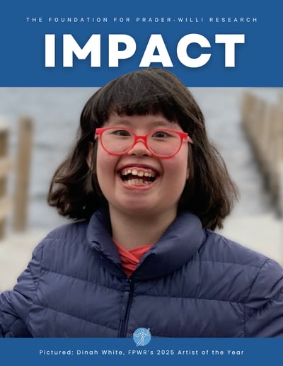 Cover of FPWR’s 2025 Impact Report featuring Dinah White, FPWR’s 2025 Artist of the Year, smiling outdoors in red glasses and a navy coat.