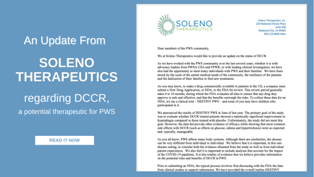 An Update Letter From Soleno Therapeutics