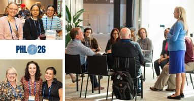 Collage of attendees connecting at the FPWR Family Conference alongside a small-group workshop led by a speaker.