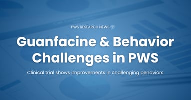Research news graphic about guanfacine and behavioral challenges in Prader-Willi syndrome